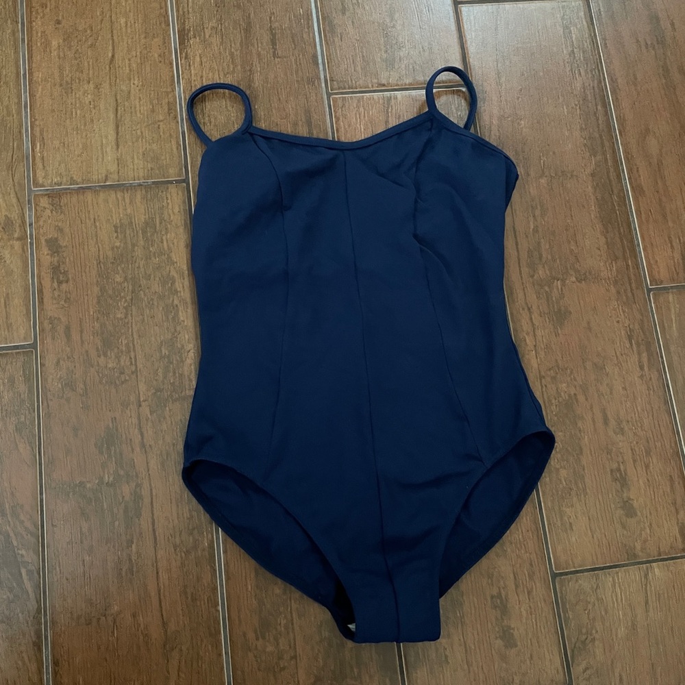 Like New Mirella Large Navy Blue Microlux Princess Seam Camisole Leotard